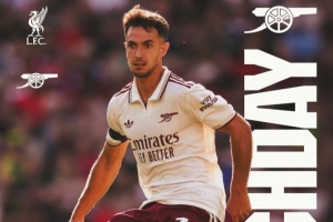 英超重磅对决！阿森纳社媒发布客战红军海报：苏维门迪单人出镜