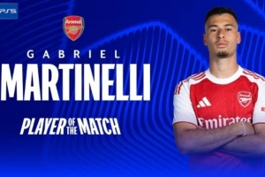 替补登场传射建功，马丁内利当选阿森纳2-0毕尔巴鄂一役全场最佳